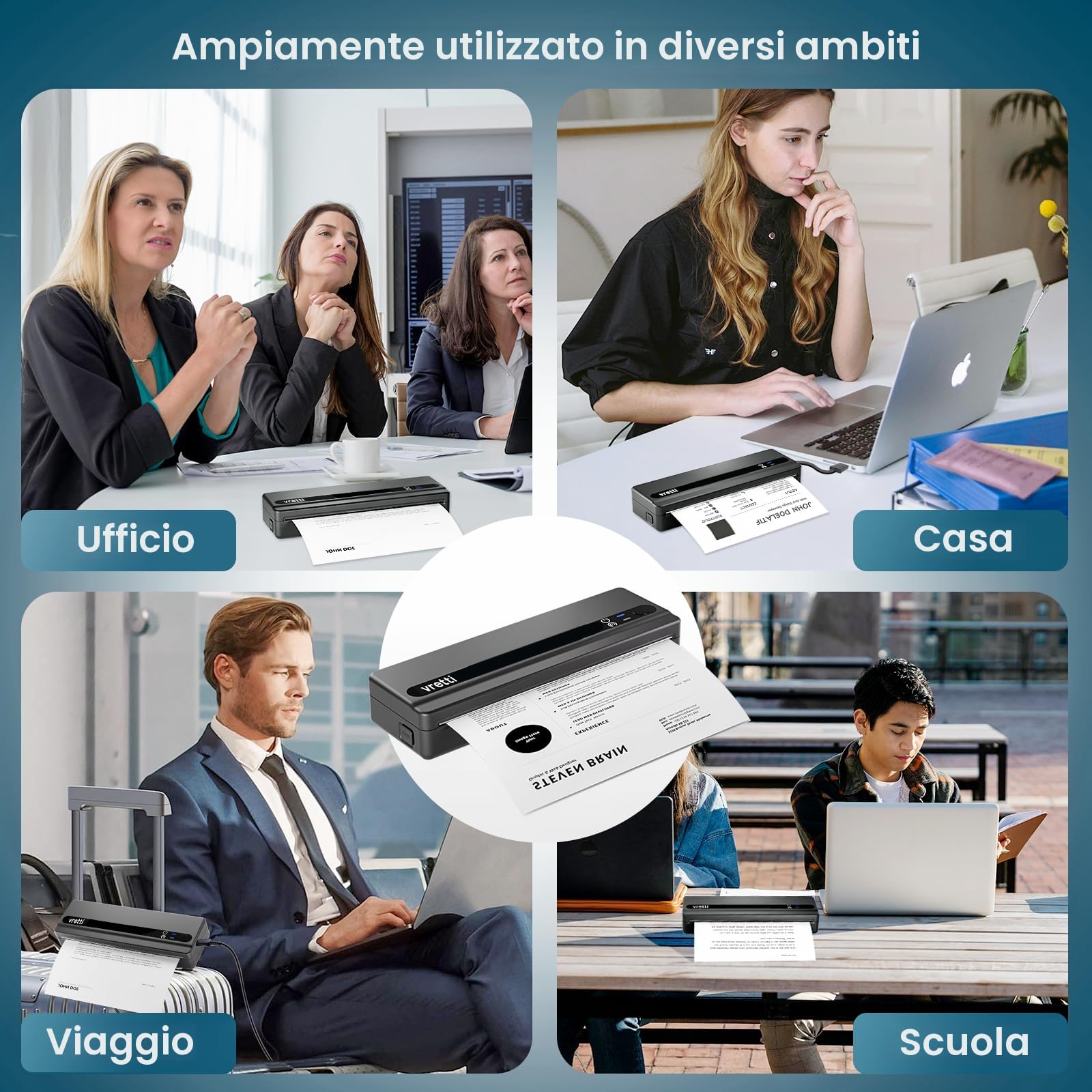 vretti Stampante termica portatile A4 PB821 Inkless per Smartphone e PC