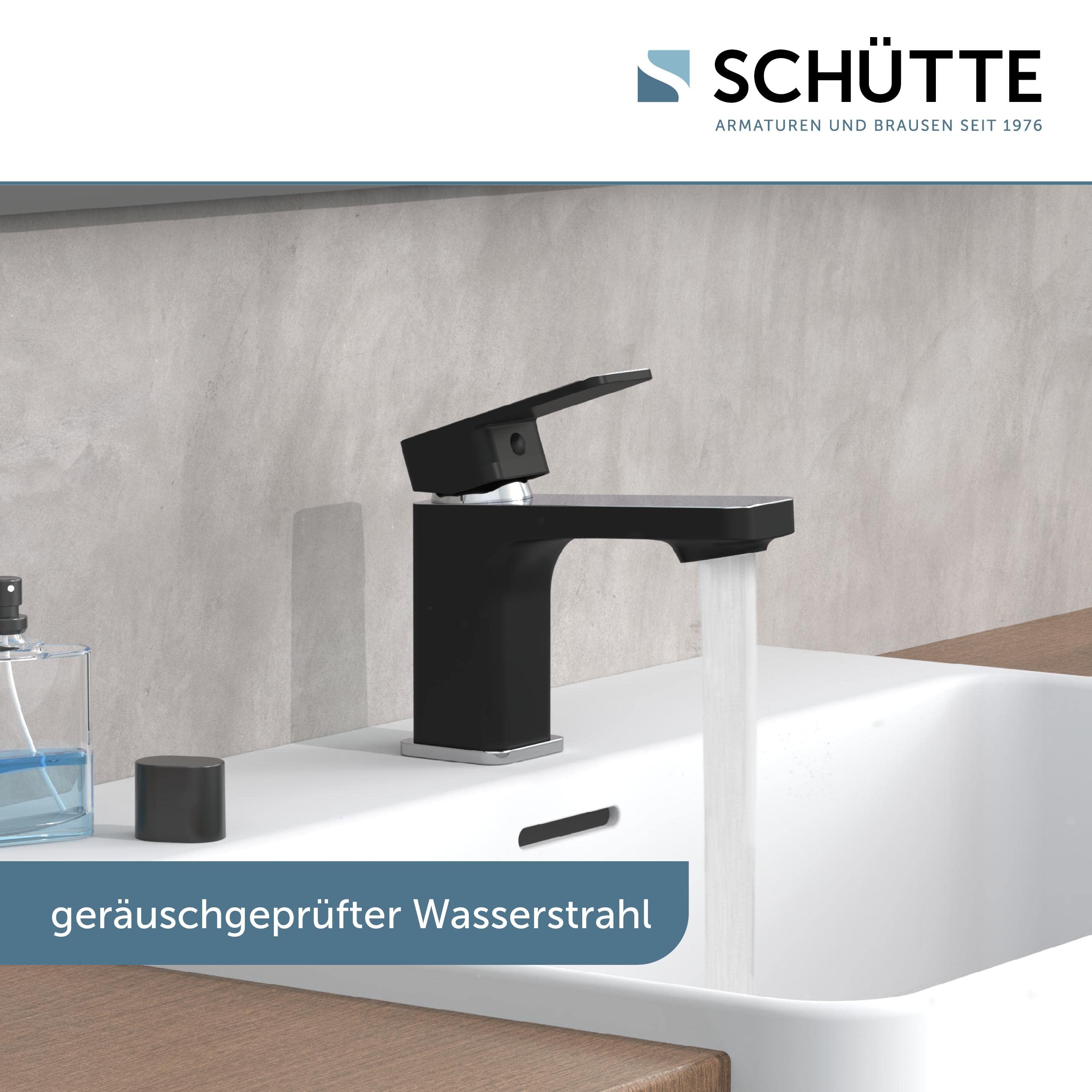 SCHÜTTE 43106 MADAGASKAR Waschtischarmatur mit Ablaufgarnitur, Mischbatterie mit Pop-Up Ventil, Badarmatur Waschbecken, Einhebelmischer Badezimmer, Wasserhahn Bad, Schwarz Chrom