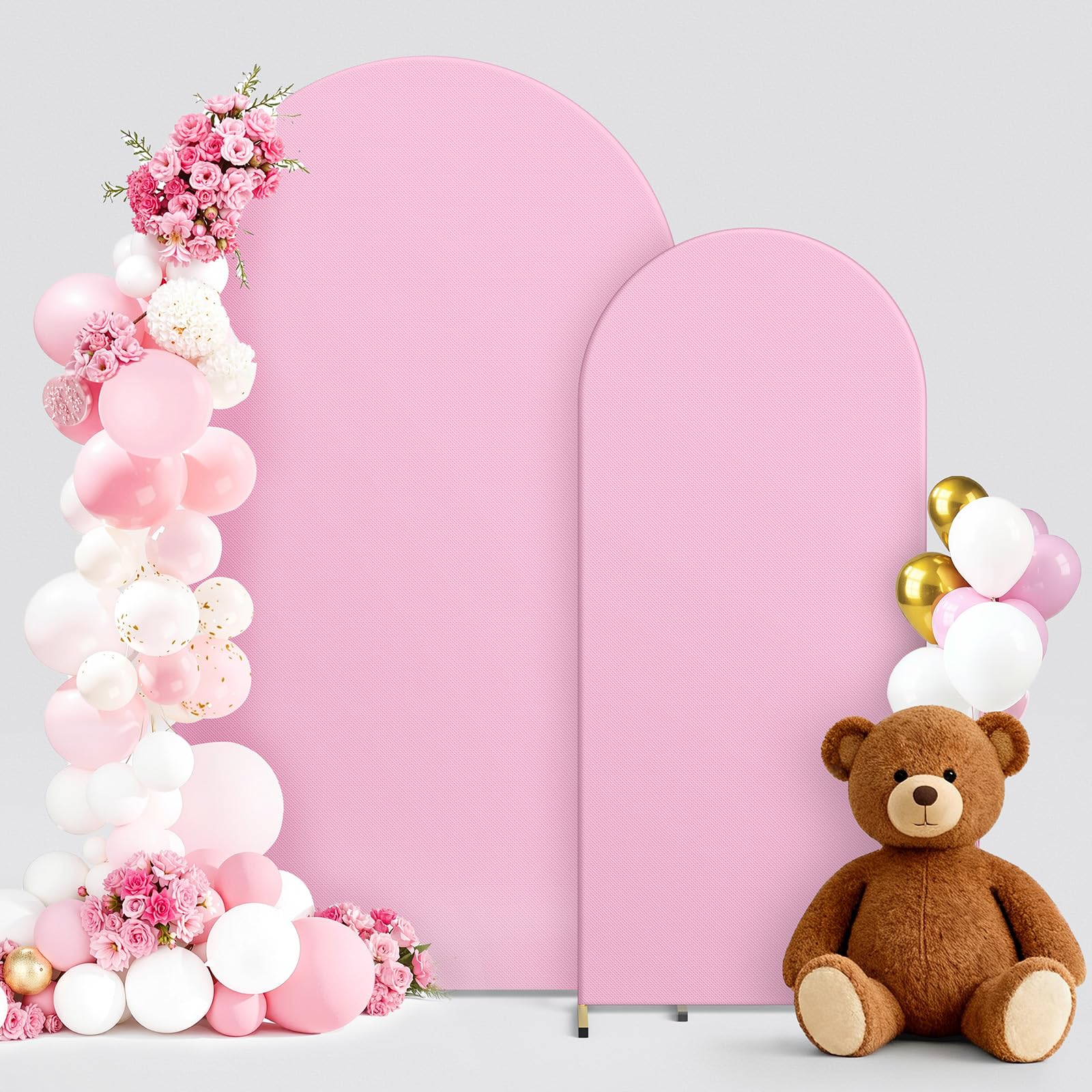 Photo 1 of Pureegg Spandex Arch Backdrop Cover – 7.2FT & 6.0FT Pink Stretchy Backdrop Sleeve for Metal Arch Stand, Wrinkle-Resistant Fabric Cover for Wedding, Birthday, Party & Graduation Balloon Décor