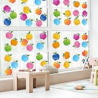 Vista 2 de Whaline 9 hojas coloridas de manzanas para ventana, calcomanías de doble cara para ventana de regreso a la escuela, calcomanías de acuarela