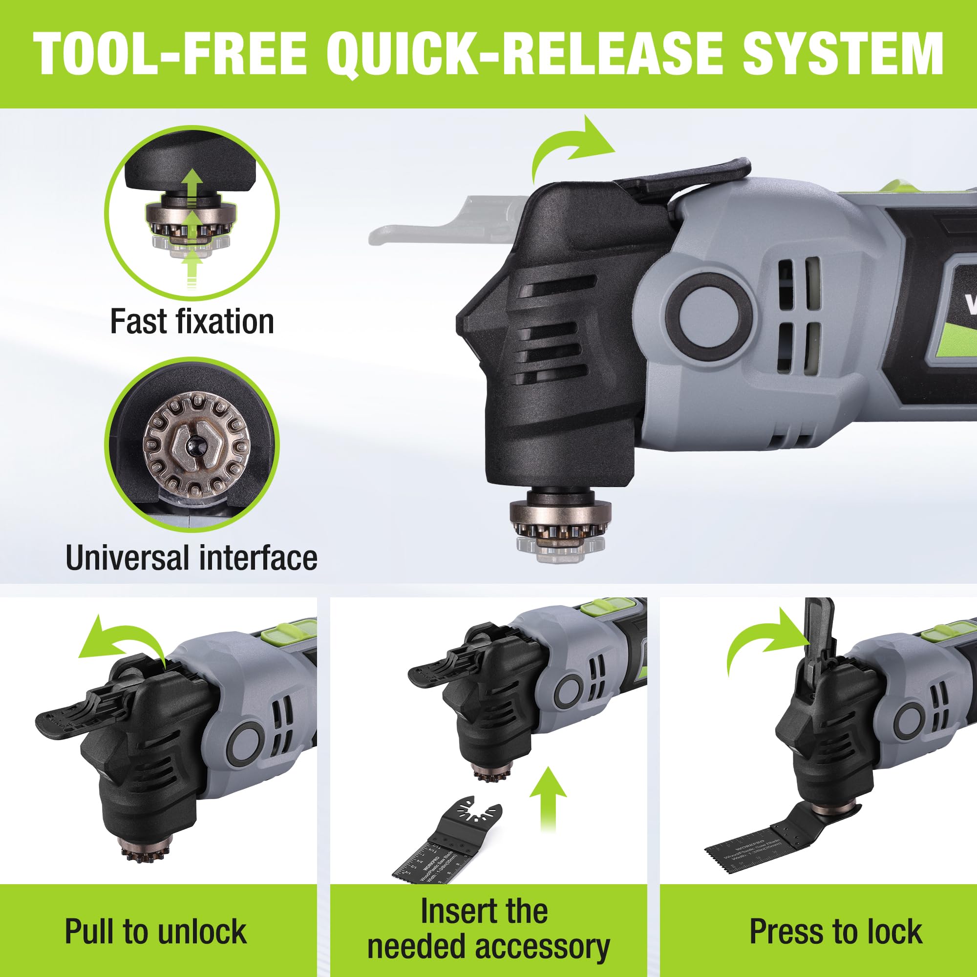 WORKPRO Multi Tool 400W, 6 Speeds 15,000-22,000 RPM Oscillating Tool, 3.5° Oscillation Angle, Quick Change Blade System - Image 4
