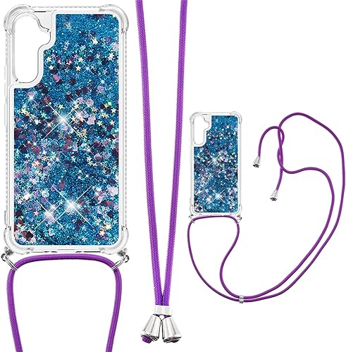 Miniatura 1 de Funda para teléfono compatible con Samsung Galaxy A34 5G, silicona TPU suave transparente con purpurina de arena movediza líquida con cordón