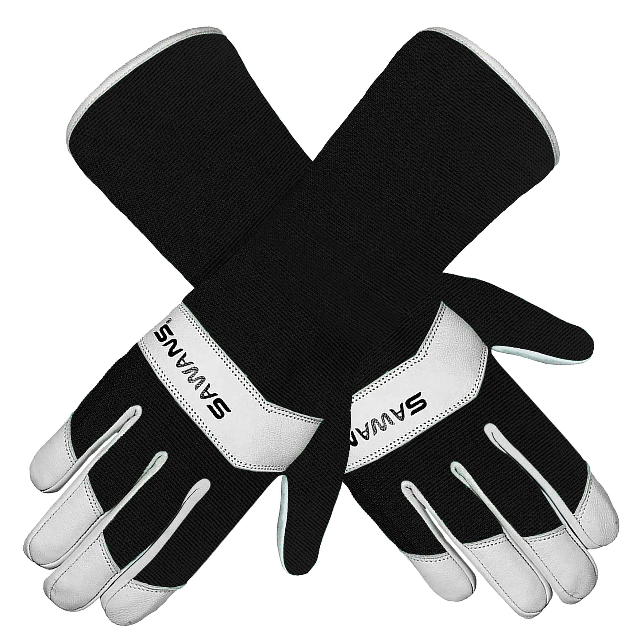 SAWANS Long Gardening Gloves Leather Ladies Men Women Durable Goatskin Garden Gloves Forearm Protection Thorn Proof Gardener Work Spandex Sleeves Rose Pruning Gift (Black - Image 2