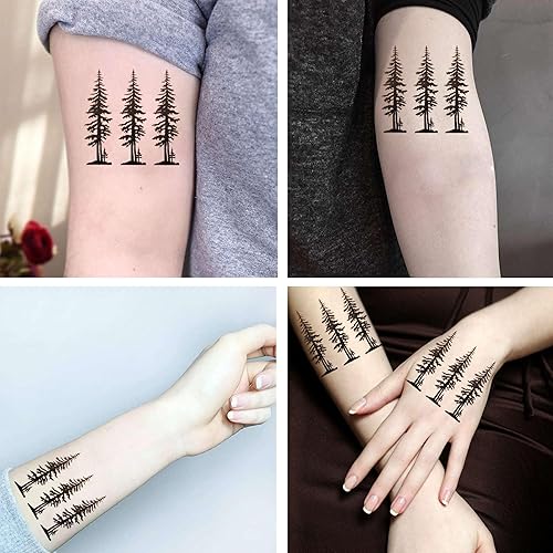 Miniatura 3 de Tatuajes temporales, 6 hojas de silueta de pino de árbol, ciprés, evengreen, cedro, bosque, madera, calcomanías de tatuaje para adultos, niños,