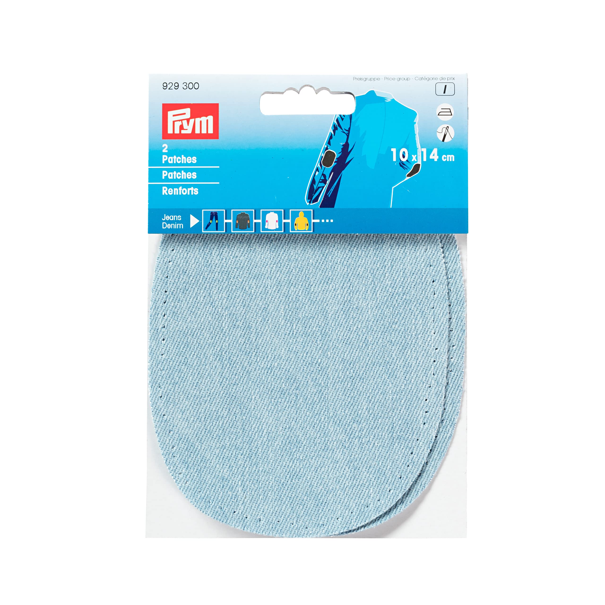 Prym Patches Denim for Ironing/Sewing on 14x10 cm Light Blue, 929300-1