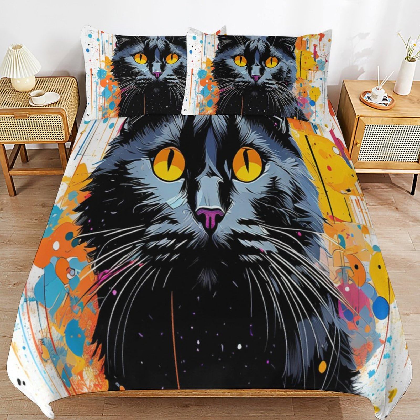 Housse de couette chat 3D anti-transpiration en microfibre à fermeture éclair