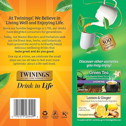 Miniatura 5 de Twinings, Pure Green Tea - Té verde puro en bolsas empaquetadas individualmente, té con cafeína de sabor suave y refrescante, disfruta helado o