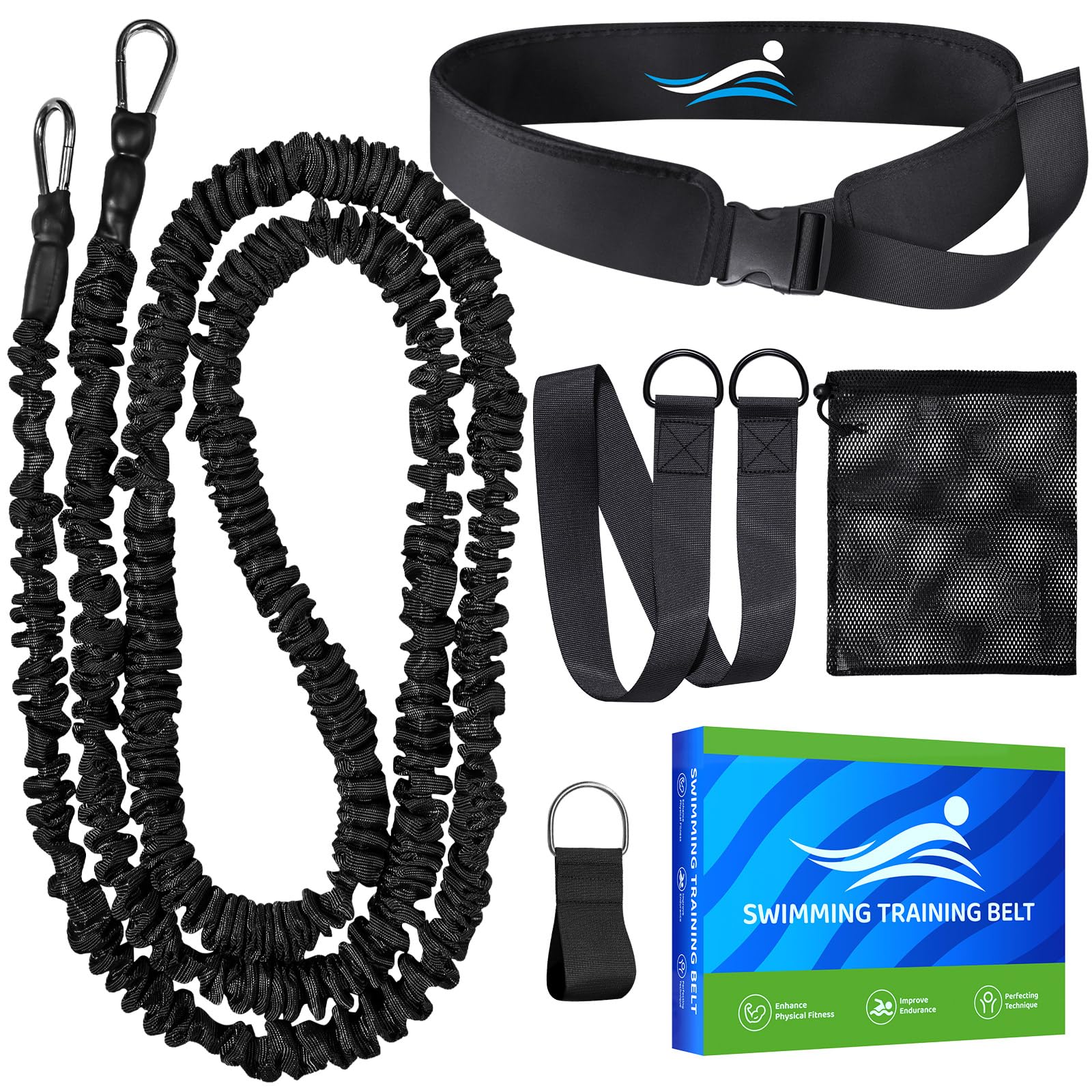 Cinturón de natación para Piscina, Ayuda de natación para Adultos, cinturón de natación para Adultos, Resistencia de natación con 2,5 – 7,5 m, Cuerda de natación Ajustable para Cualquier Piscina sin