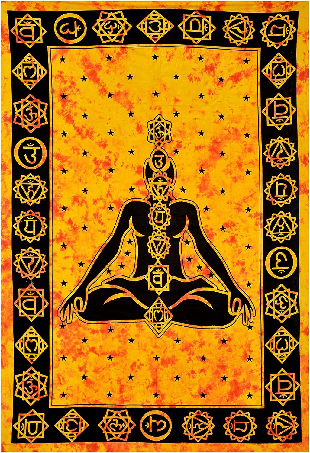 AVA Collections Tapestry Multicoloured Wall Hanging Psychedelic Tapestries Indian Cotton Poster Picnic Sheet Wall Decor Blanket Wall Art Hippie Bedroom Décor (Yellow