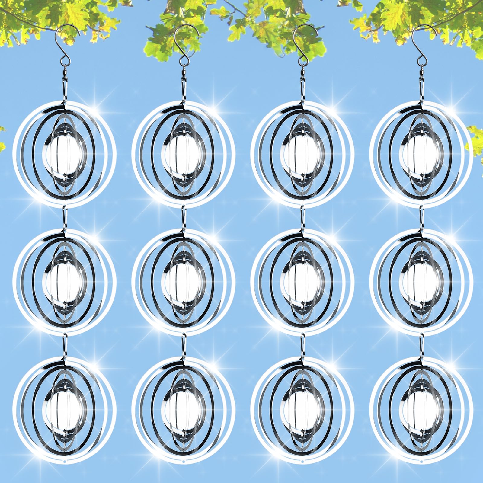 12 PCS Stainless Steel Bird deterrents for Outside,Bird reflectors to Keep Birds Away,3D Wind Spinners Outdoor Bird Scarer Discs Set Pigeon Deterrent to Keep Swallows Sparrow Away Garden Porch Pool