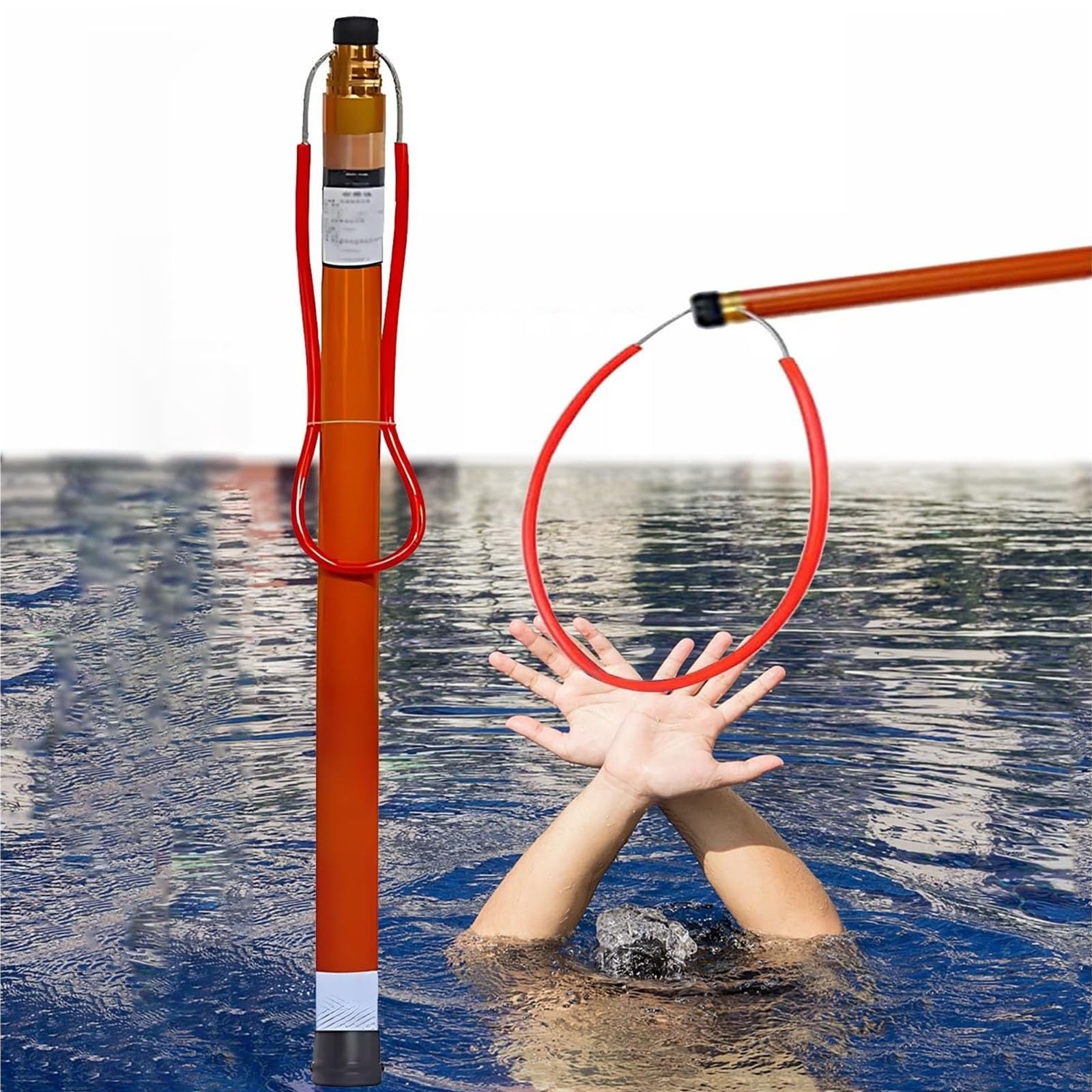 BOOZXCV Lifesaving Hook and Pole, Sturdy Reflective Rescue Lifeguard Rods, Fiberglass Construction, Supports 120kg/240lbs, Ideal for Pools, Lakes, and Docks (6.5m)
