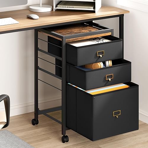 Miniatura 4 de Archivador, archivador con 3 cajones, archivador móvil para tamaño carta o A4, archivador vertical de tela sobre ruedas, gabinete de almacenamiento