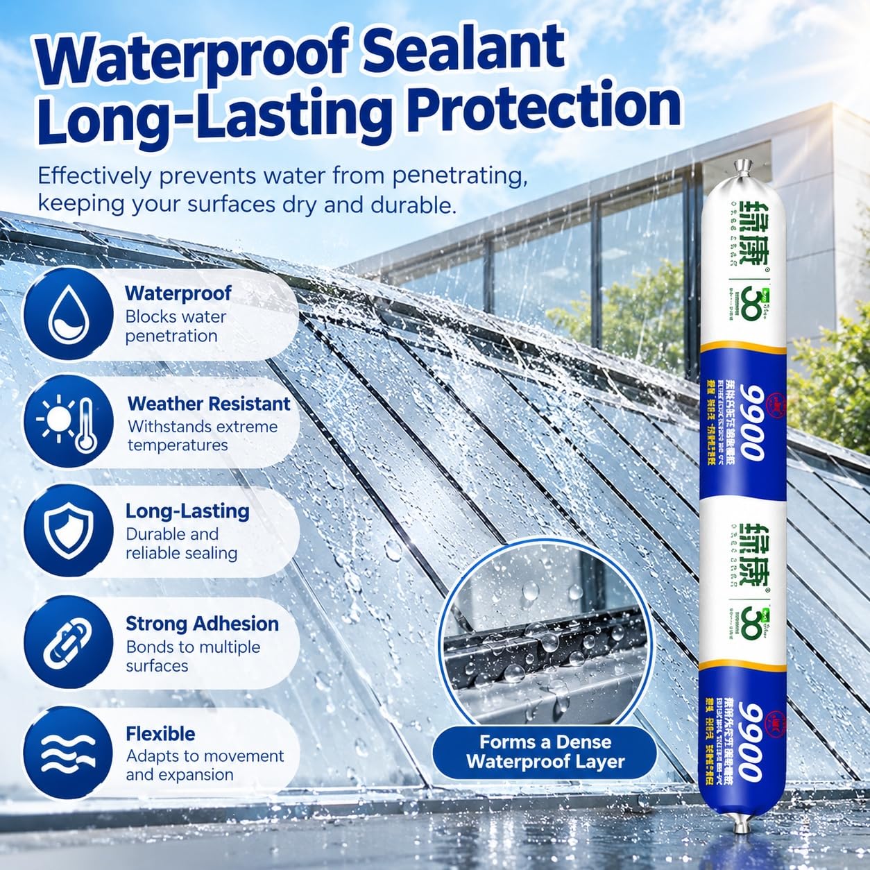 9900 Sealant Waterproof, Silikon-Dichtmasse Hitzebeständig, Flexibel und Wasserdicht für Dach und Wand, Rissreparatur und Leckabdichtung