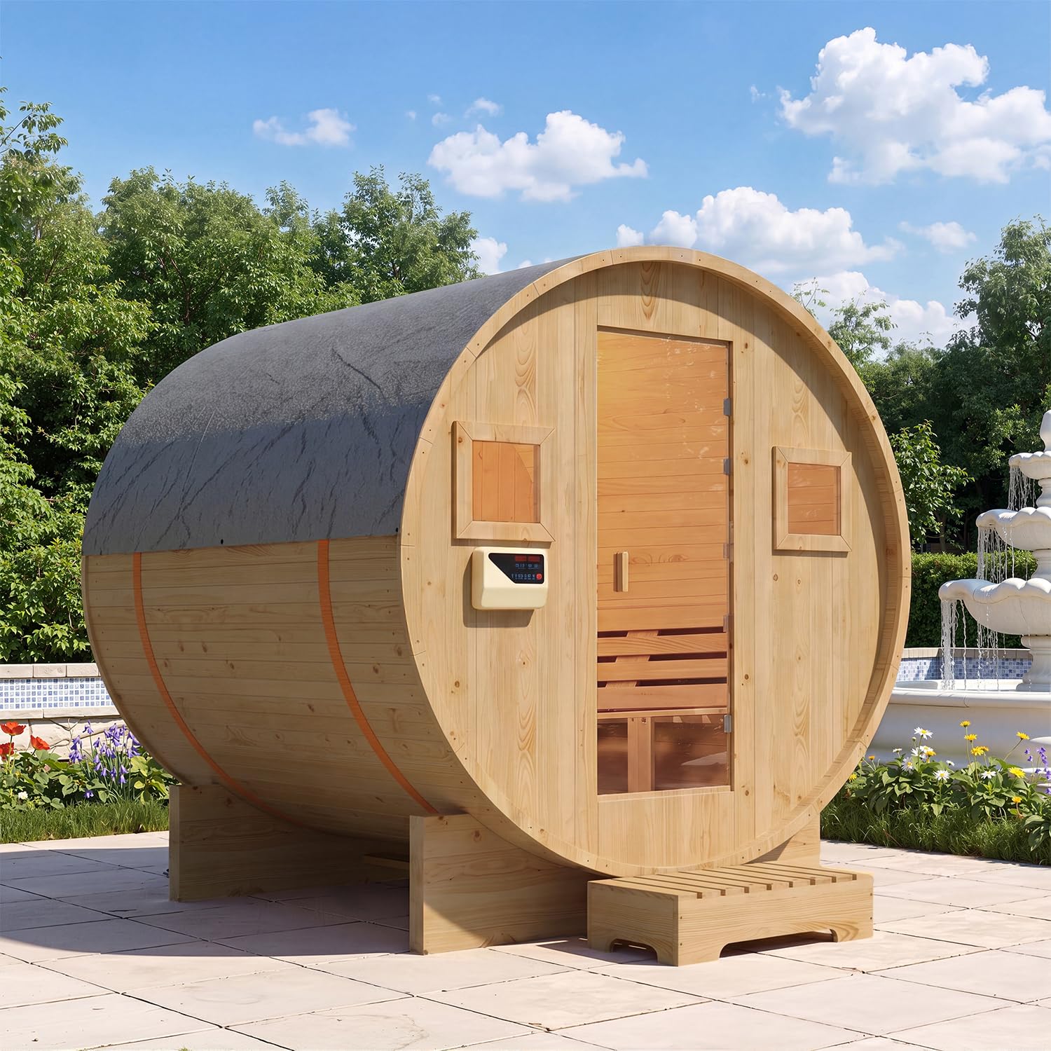 Breezestival Large Capacity Outdoor Wooden Traditional Barrel Sauna