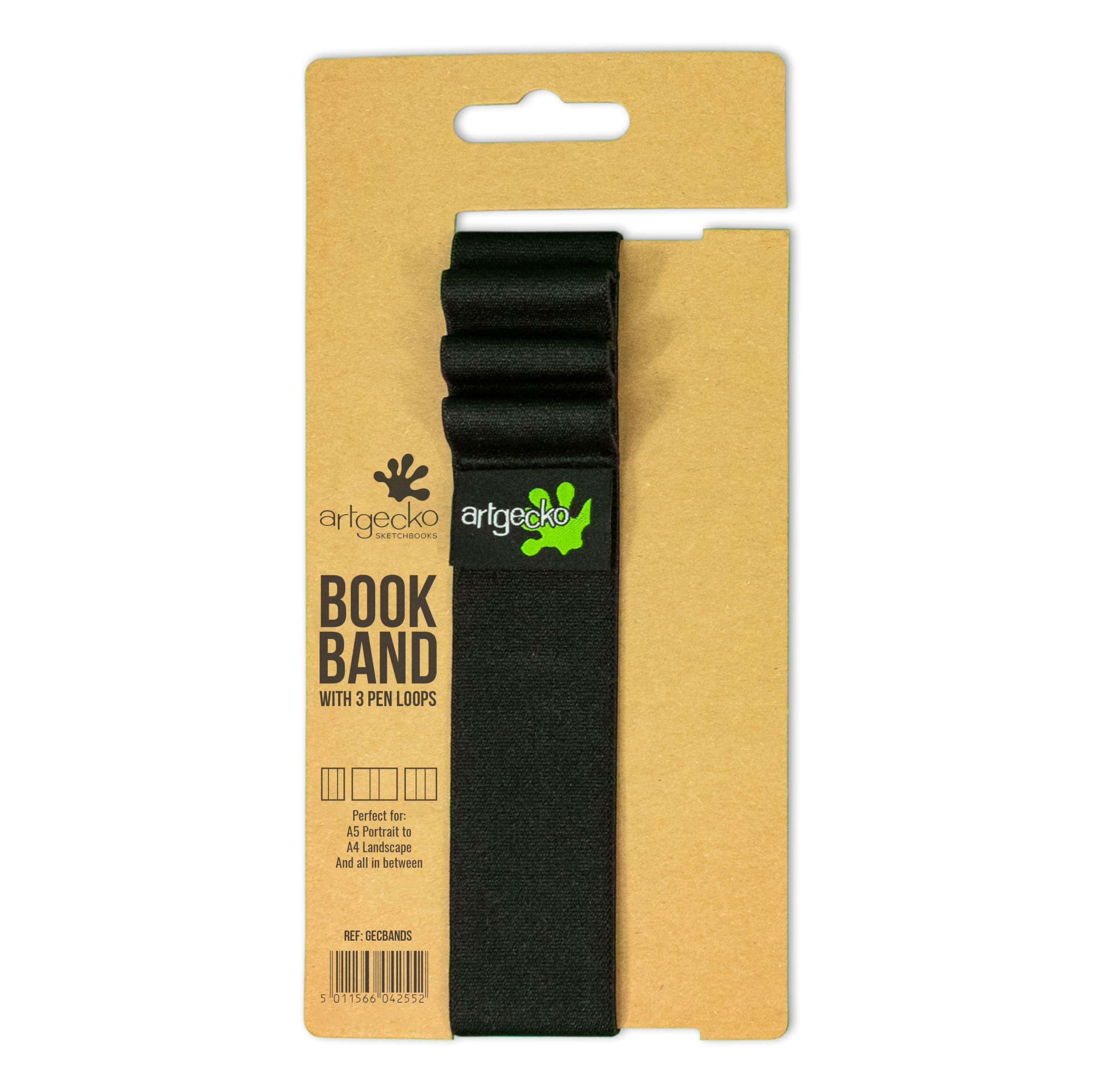 Artgecko Elastic Book Band Small - Planner Band fits A5 Portrait Sketchbook Page Holder Strap with Pen Loops