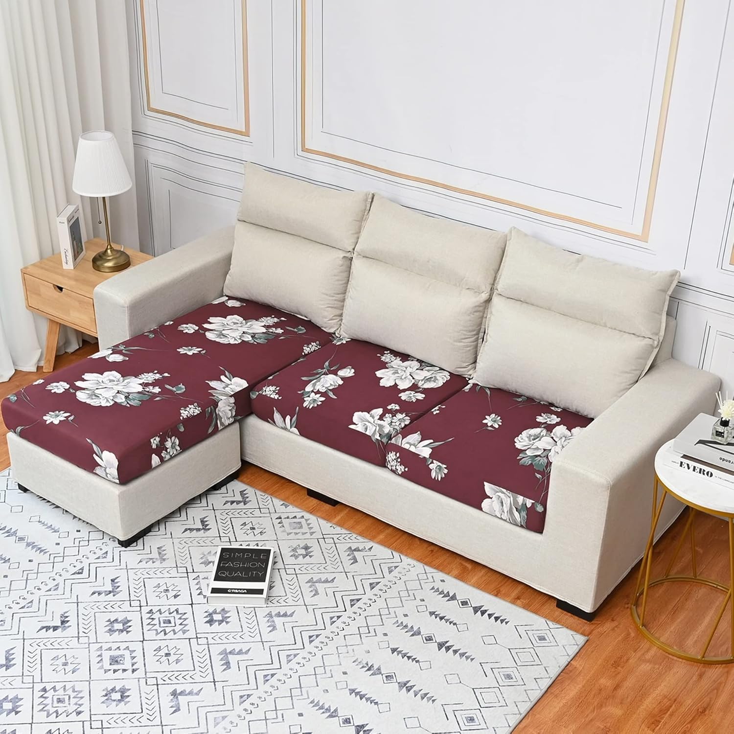 Stretch Sectional Sofa Cover,Velvet/Polyester Couch Cushion Covers for L/U Shape Sofa, Stretch 3