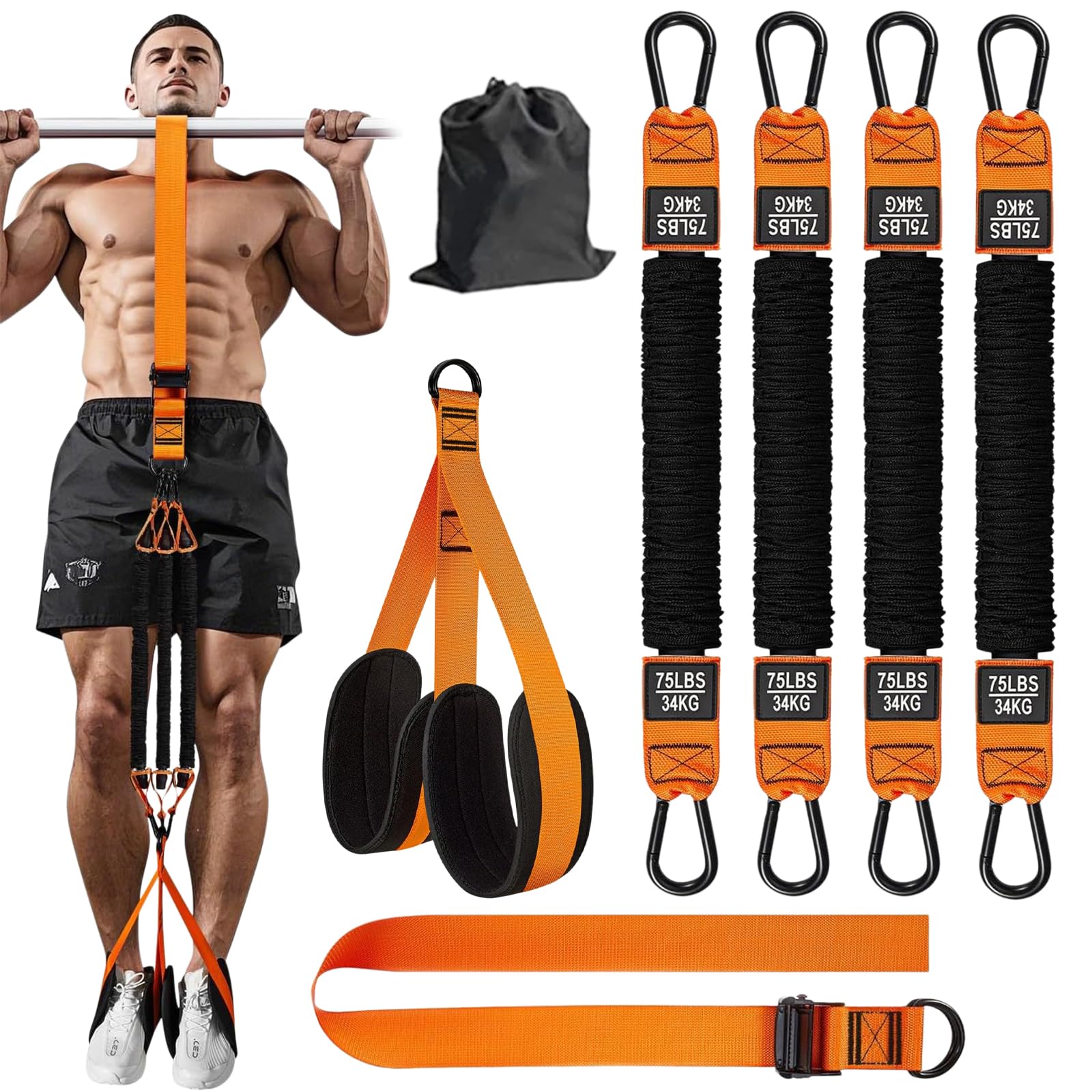 Kit d'aide à la traction, bandes de résistance robustes avec 4 bandes de résistance réglables et 2 repose-pieds, bandes auxiliaires pour tractions, pull-up
