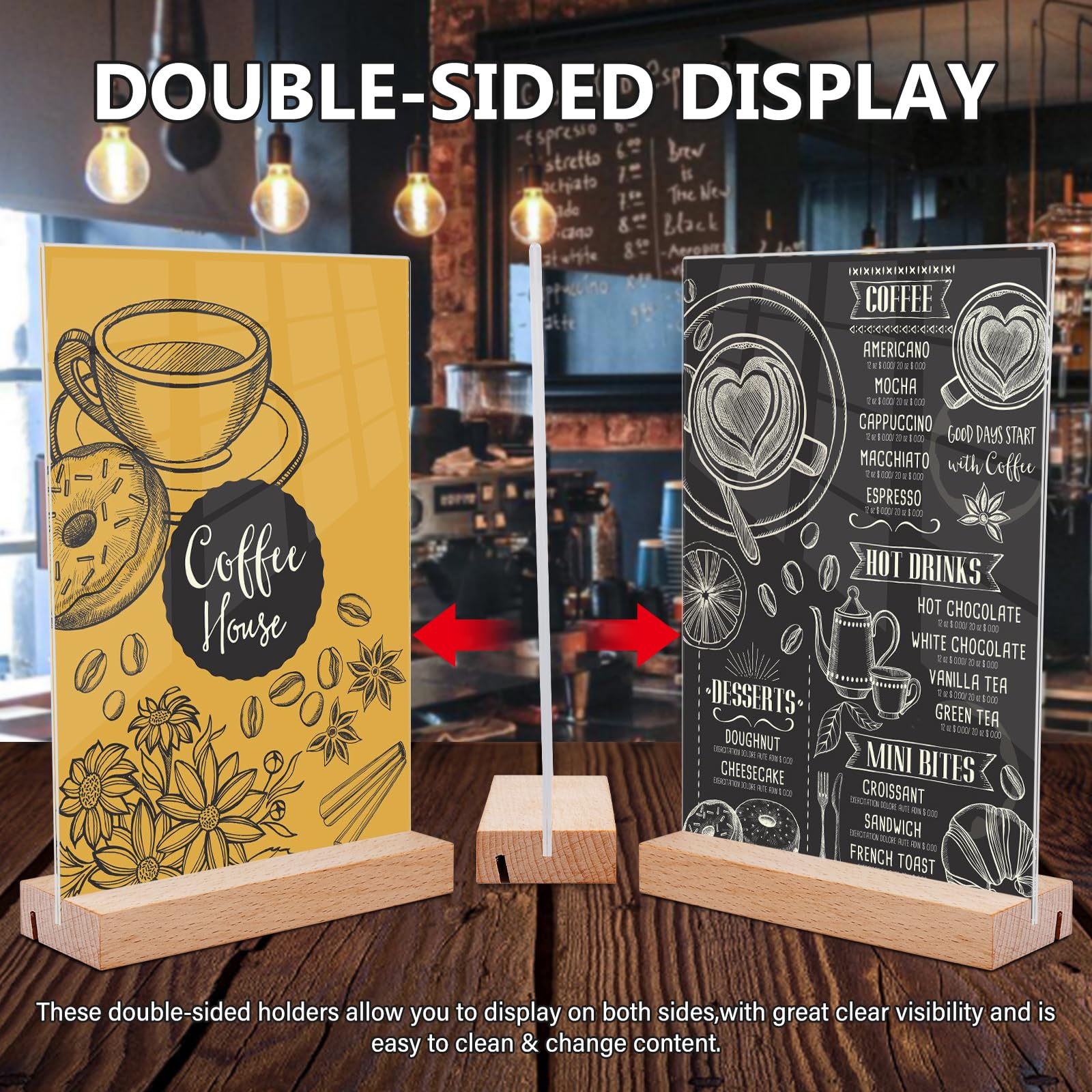 Porta Menu A5 Acrilico - 6 Pezzi Per Ristoranti, Uffici E Eventi Con Base Legno - Foto 11