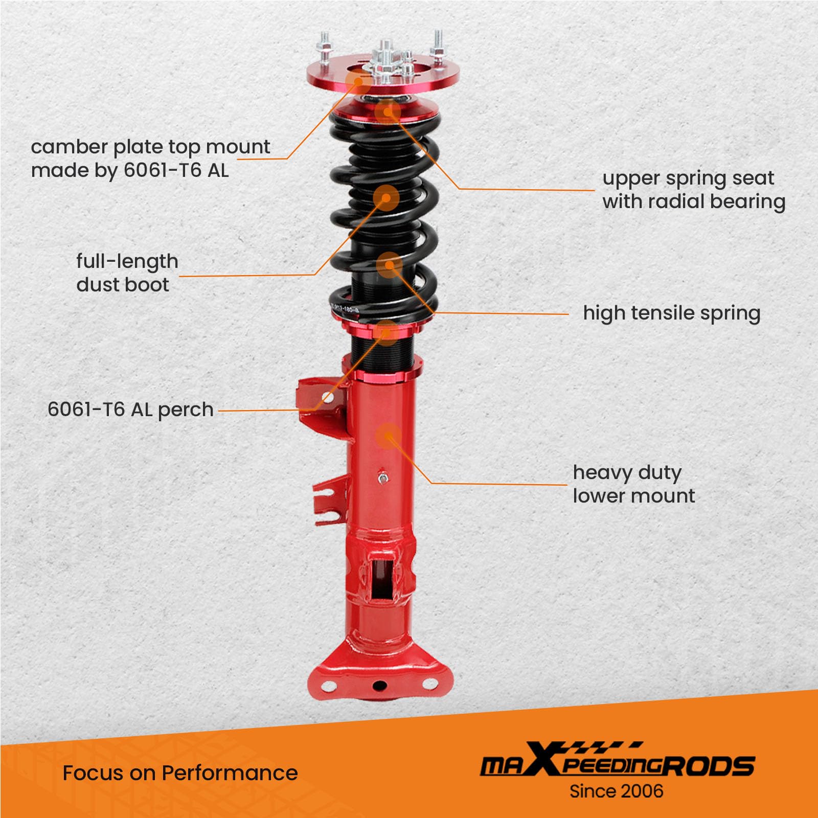 maXpeedingrods Coilovers Shock Struts for 1992-1999 E36 316i 318i 318is 318ic 323i 323ic 323is 325is 325ic 328i 328is 328ic M3 (Non-Adjustable Damper) - Red