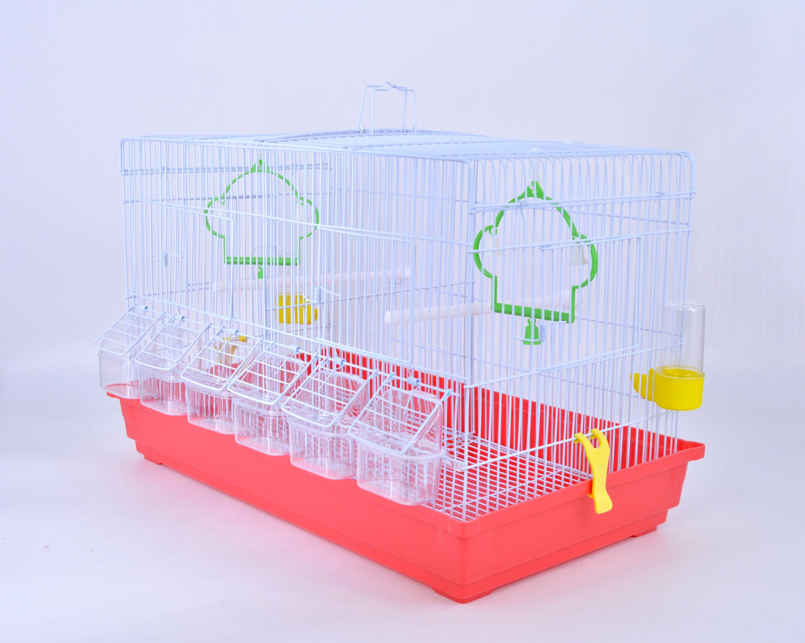 Pet's Solution - Gabbia Cova per Uccelli come Canarini, Ideale per Allevamento, con Beverini, Altalene, Divisorio, Posatoi e Mangiatoie - Rosso 58X35X36,5h cm
