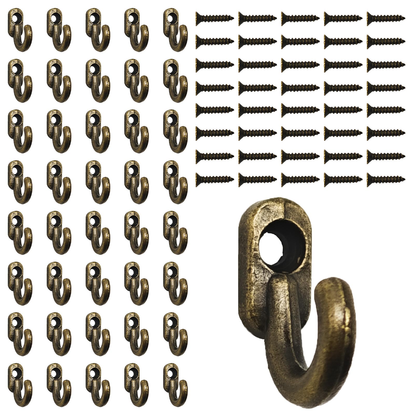 Pack of 40 Mini Key Hooks, Screws Bronze Wall Hooks Vintage Key Hooks Decorative Hooks Wall Hooks for Screwing Hooks for Keys, Jewellery, Hats, Towels for Door, Kitchen, Hallway, Office