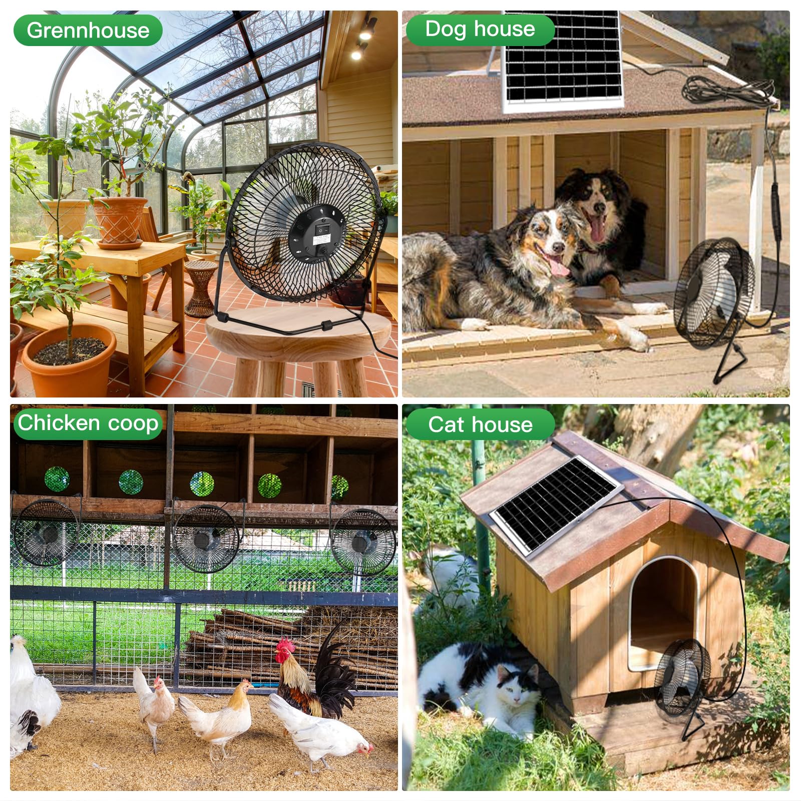 blessny Ventilador solar de 8 pulgadas para invernadero al aire libre, gallinero, casa de mascotas, refrigeración de circulación de aire de cobertizo, funciona con energía solar de 20 W con cable de