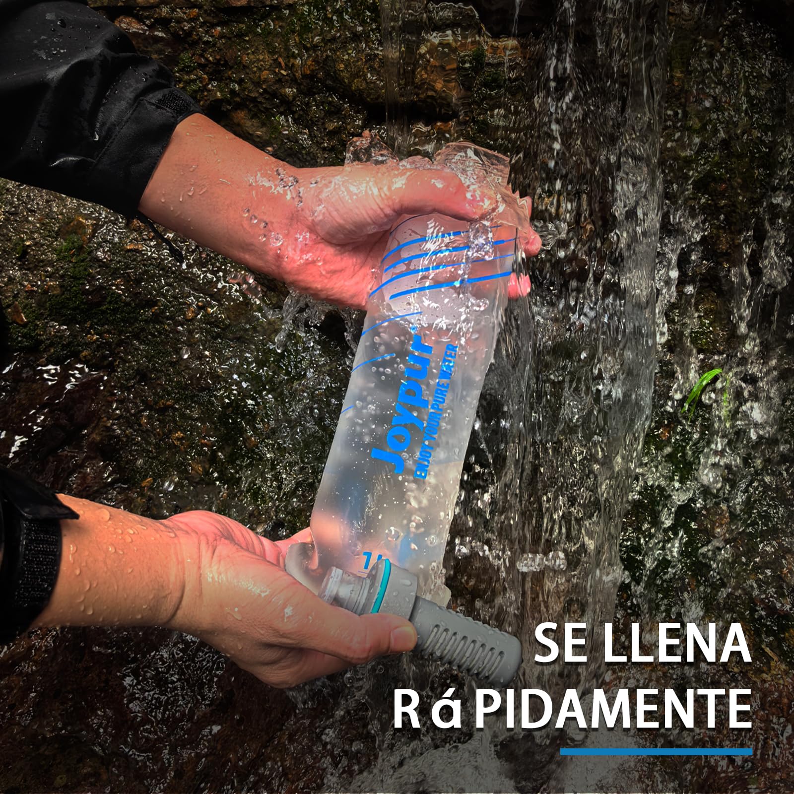 Botella Plegable de 1000 ml con Filtro de 0.01µm, Filtro de Agua Portátil de 5000 Litros para Acampar y Senderismo, Purificador Personal de 100g Ultraligero para Mochila y Viajes (Blanco)