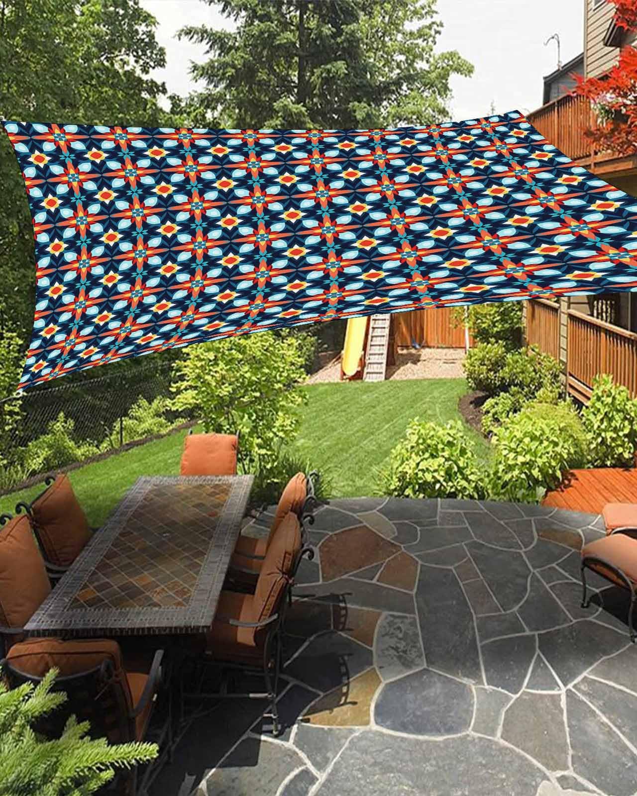 Boanket Sun Shade Sail 14' x 18', Red Yellow Blue Geometric Large Heavy Duty Outdoor Shades Sun Screen, Boho Flower Modern Abstract Shade Cloth for Patio Deck Terrace Garden Lawns Beach Backyard