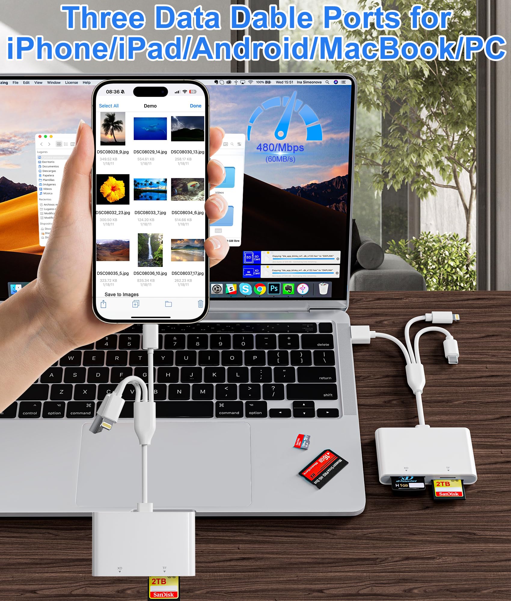 Adapter Memory Stick Pro Duo - czytnik kart pamięci 4 w 1 z potrójną błyskawicą/USB-C/USB-A do kart SD/Micro SD/MS/xD-Picture-Card, Sony Cybershot Memory Stick Pro Duo adapter do iPhone'a/Androida/PC