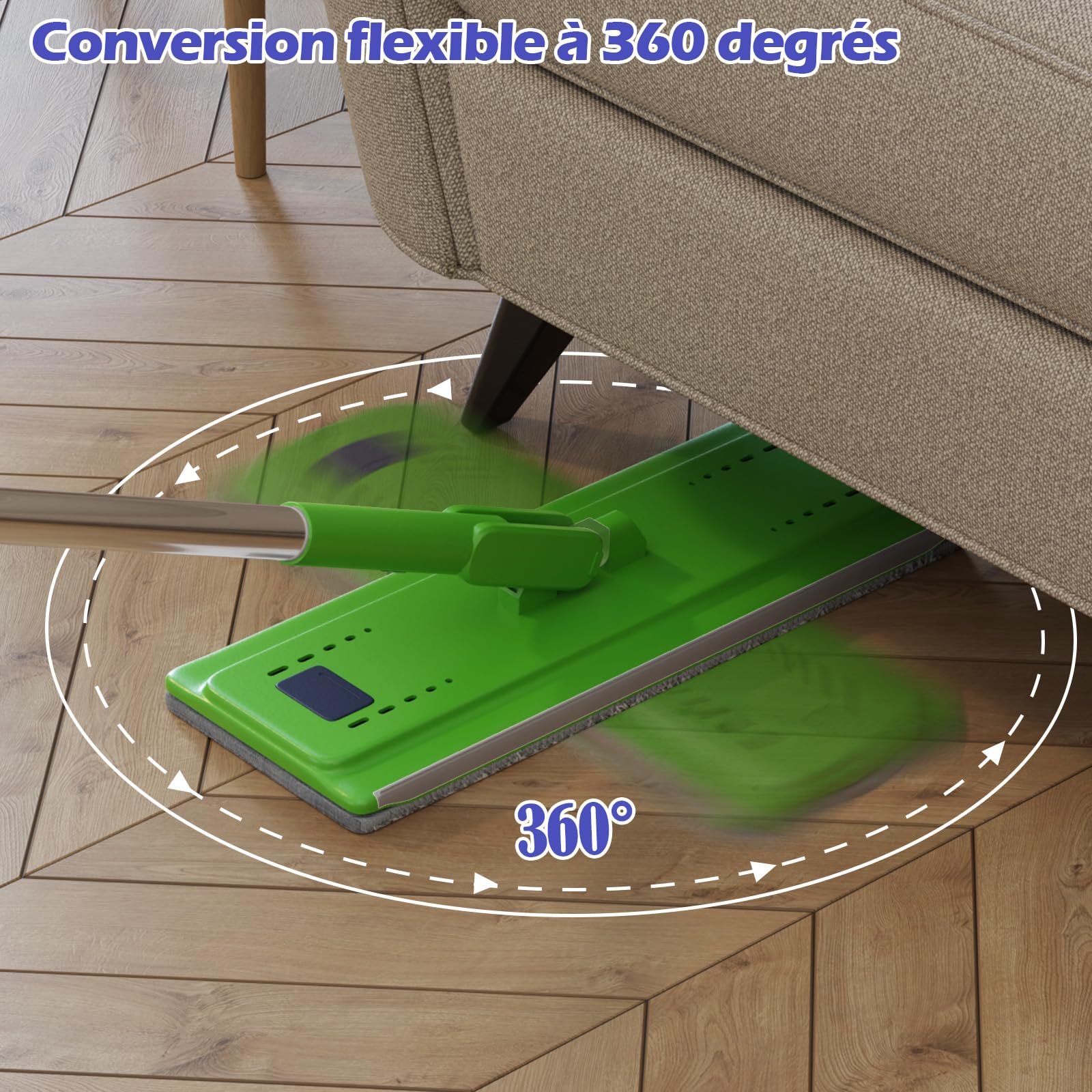 Serpillère Seau Essoreur, Balai Serpillière Plat Microfibre avec 5 Serpillères Réutilisables, Serpillère et Seau Essoreur avec Manche INOX, Serpillere Balais Nettoyer Sol(Vert)
