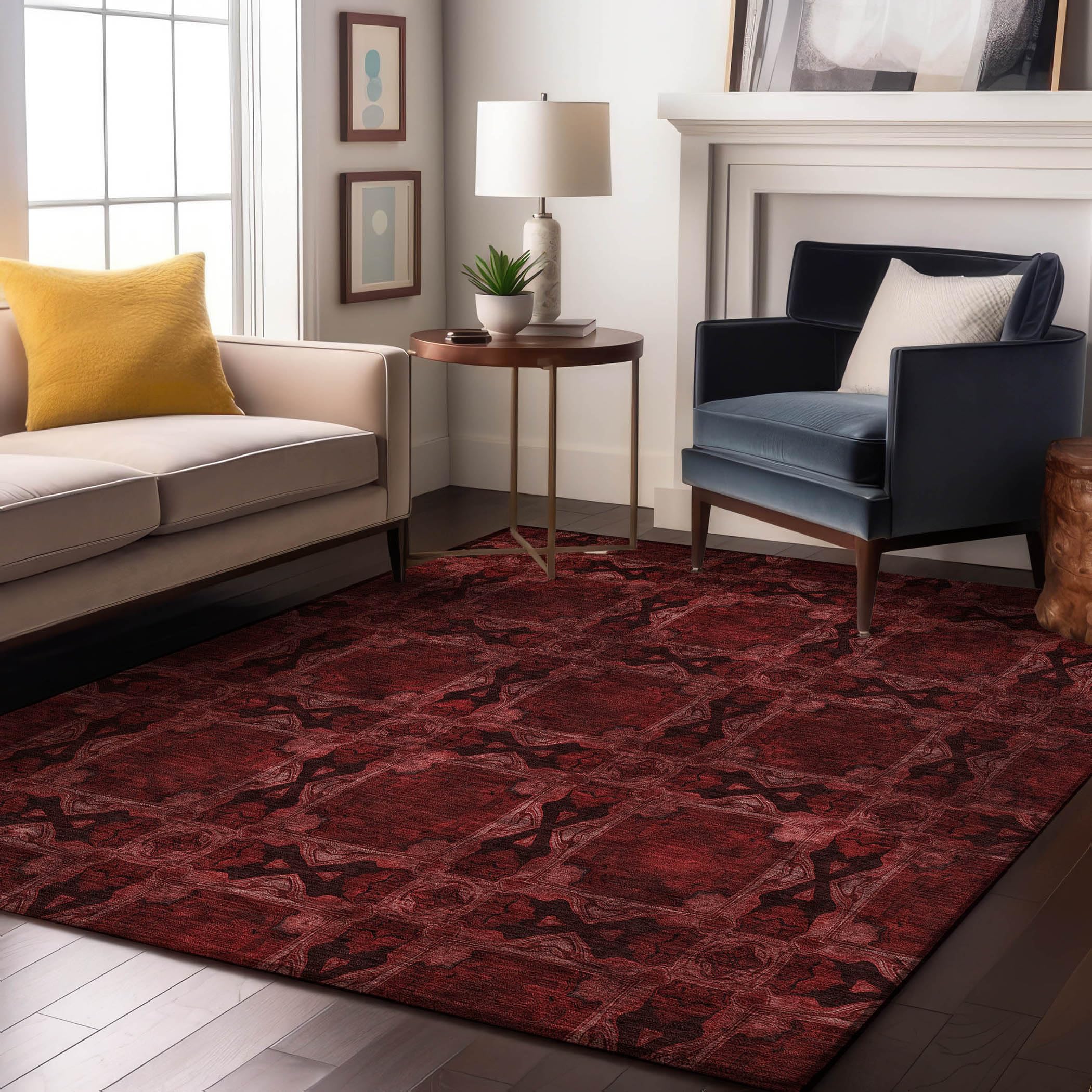 Addison Rugs Mayfield AMF564 Burgundy 8' x 10' Indoor Premium Machine Washable Rug, Silky Soft, Easy Clean, Non Shedding, Bedroom, Living Room, Dining