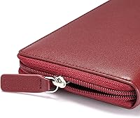 Vista 5 de HISCOW Funda para chequera con cremallera y tarjetero con divisor - Piel de becerro italiana, Rojo vino, Classic