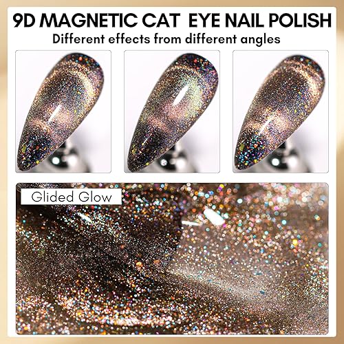 Miniatura 2 de Makartt Gel Nail Polish, Black Hole Cat Eye Gel Polish 10ml Sparkly Cat Eye Glitter Spring Gel Polish with Magnet Stick Soak Off UVLED Manicure Nail
