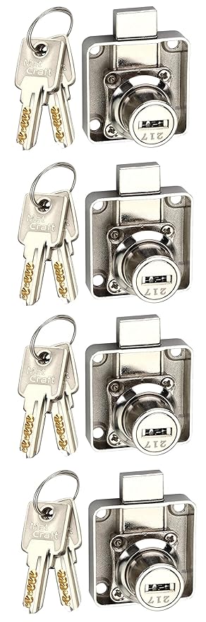 Met Craft 22 mm Zinc Multipurpose Dimple Lock with 2 Keys (Silver) - Pack of 4