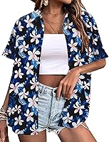 LOMON Women's Hawaiian Shirts Tropical Floral Short Sleeve Button Down Beach Tops for Summer Vacation