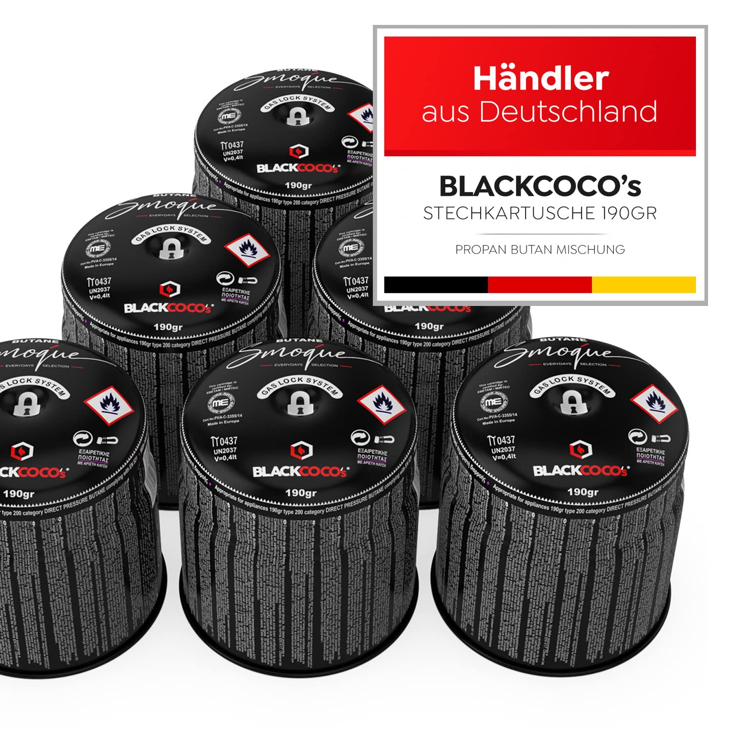 BLACKCOCO's 6 x 190 g butanowy kartusz gazowy, do kuchenki kempingowej, kuchenki gazowej, lutownicy, lampy kempingowej, kartusza gazowego
