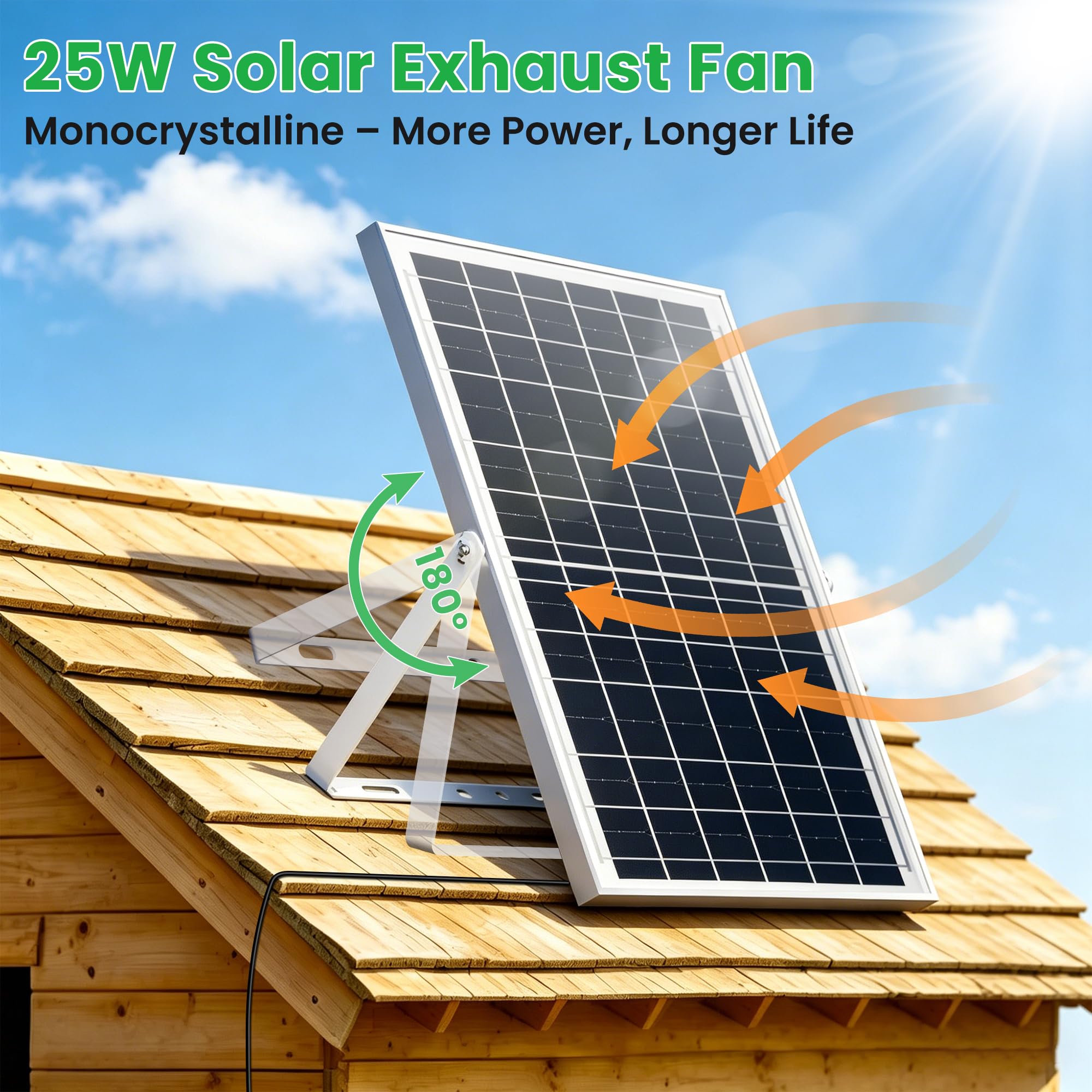 Ventilateur d'extraction Solaire 24000mAh 25W avec Batterie et clapet Anti-Retour, étanche