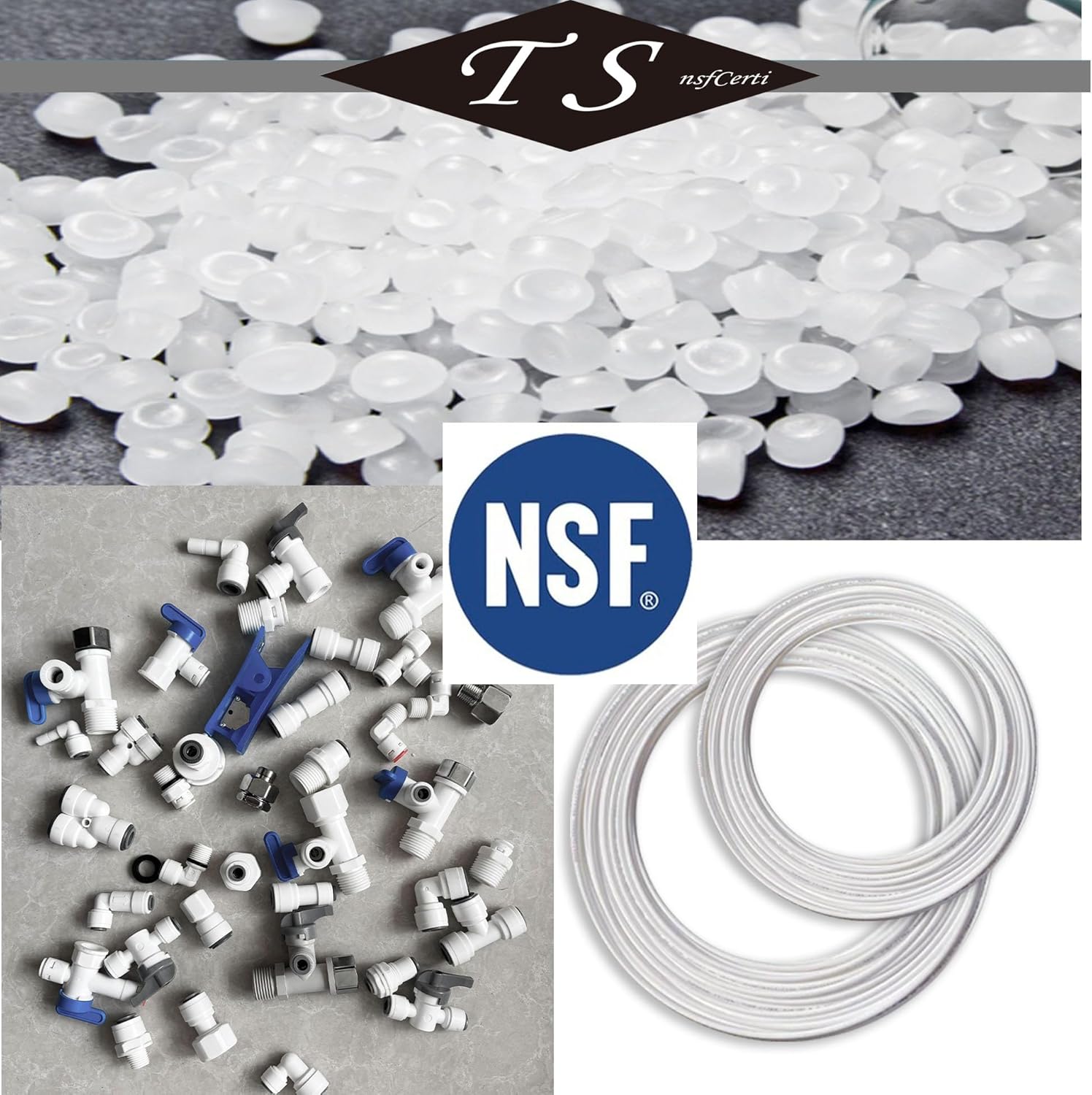 NSF 1/4" & 3/8" Water Line Tubing and Push Connect Fittings for Reverse Osmosis Water Filter RO fittings,25 pcs connetors+30 feet 1/4"(6.4mm) water tube +30 feet 3/8"(9.5mm) water tubing.