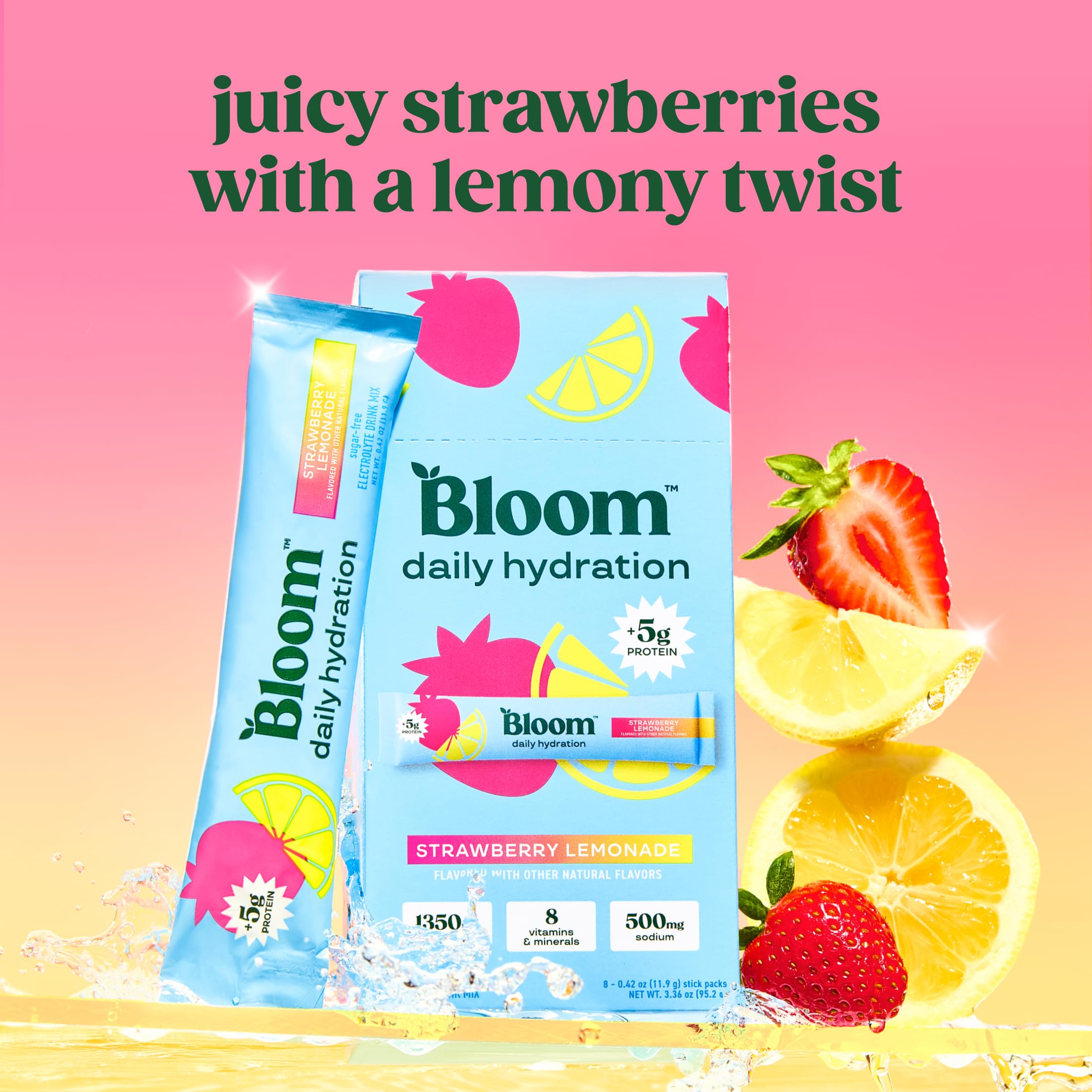 Bloom Nutrition Hydration Electrolyte Sticks, Strawberry Lemonade, 5 Count — Amazon image 2