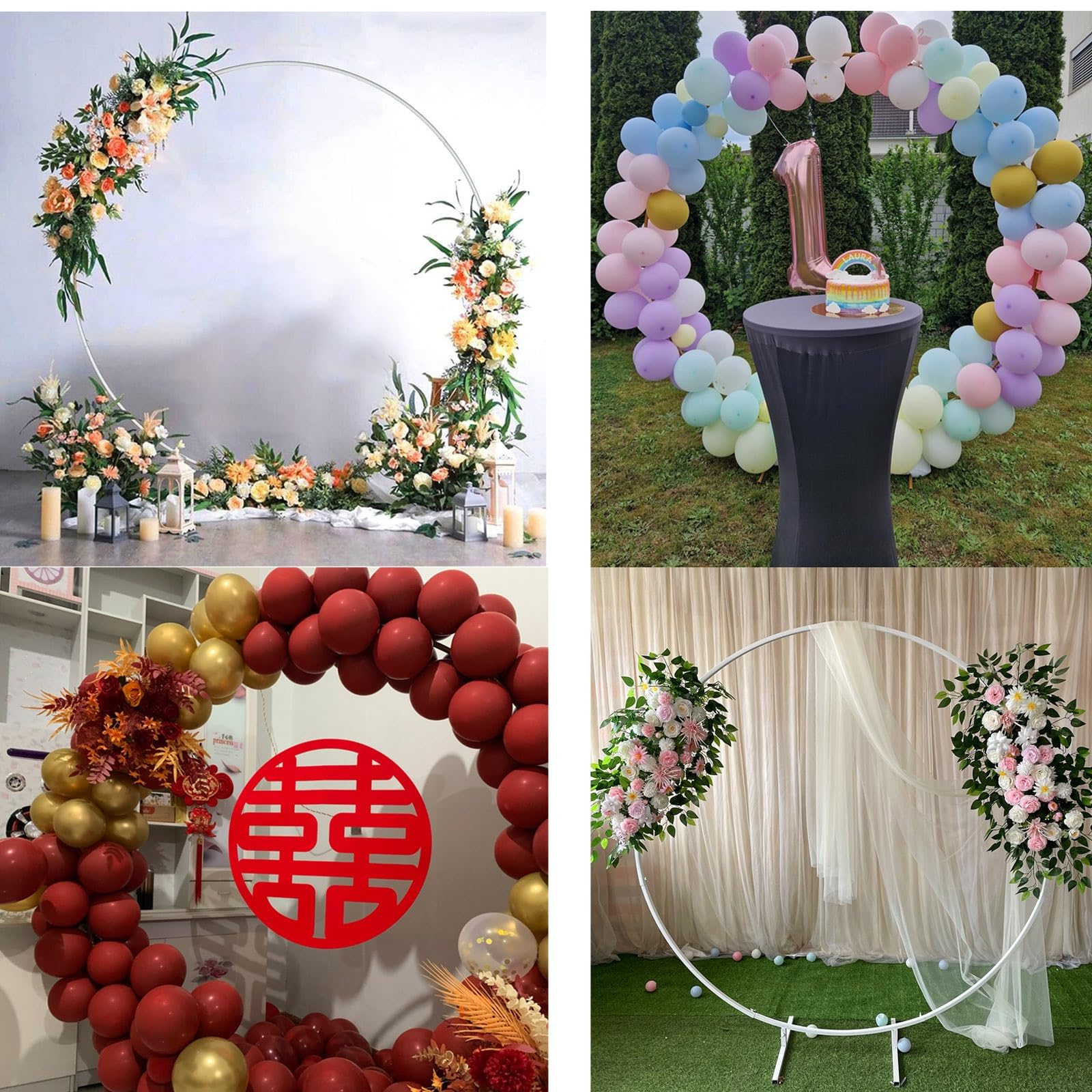 HJXGQJM WeddingArches Tło stojak girlanda balonowa, stabilna, trwała, metalowa obręcz na balon, na urodziny, baby shower, dekoracje imprezowe, zestaw ramek do balonów, złoty/biały, 250 cm