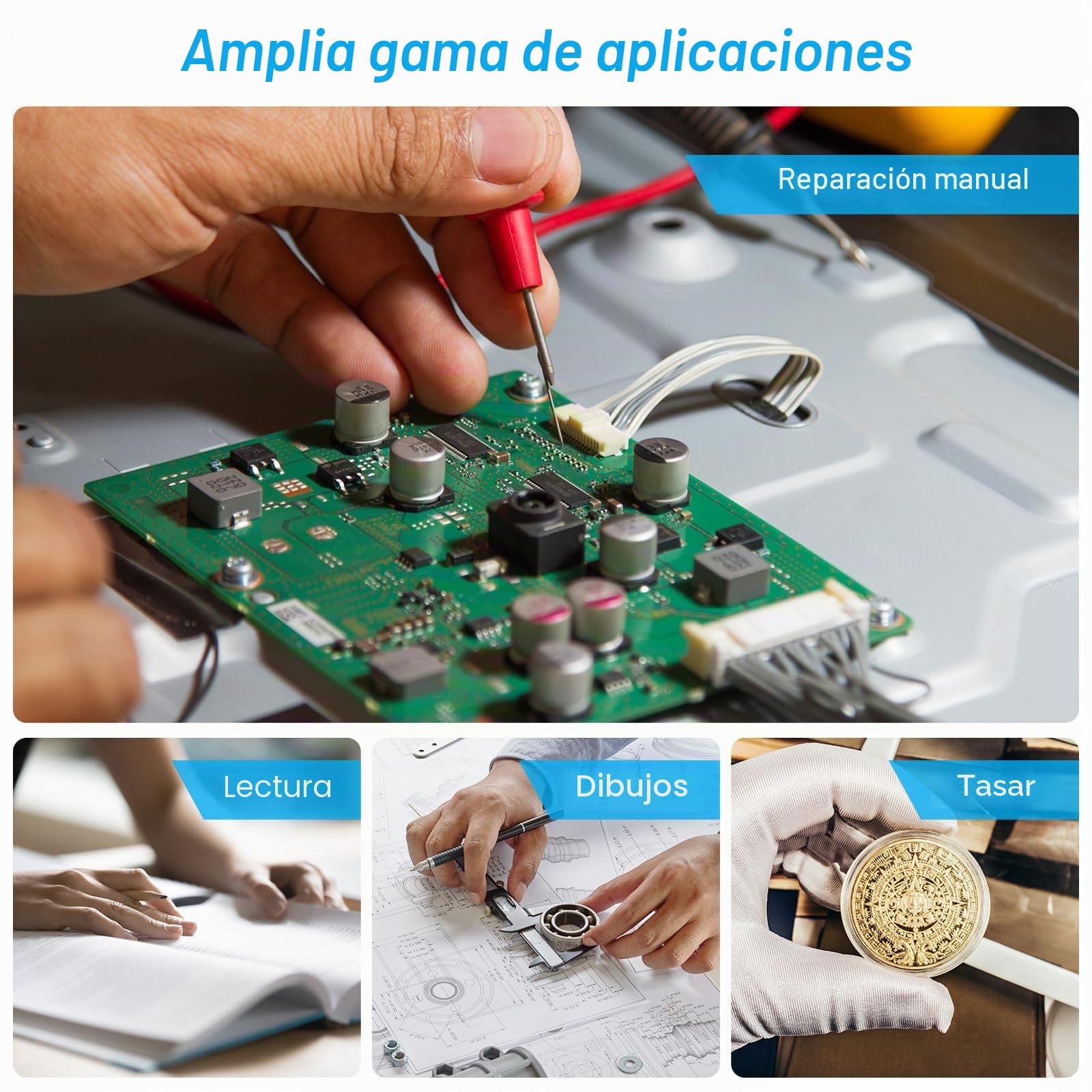 Cuteefun Gafas Lupa con Luz LED, Lupa Relojero Recargable con 4 LED | 5 Lentes de 1x A 3.5x, Lente Ajustable y Angulo de Luz, 10 Pinzas, Lupa Binocular para Coser, Reparaciones, Manualidades