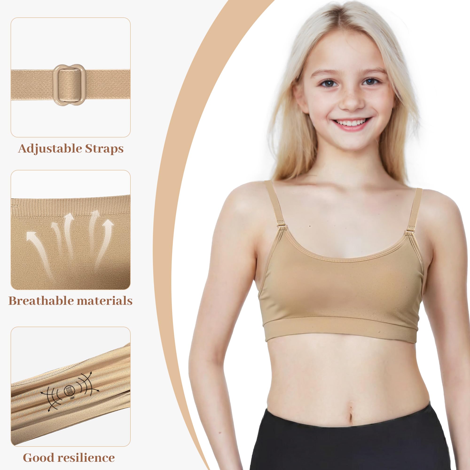 Reggiseno da danza per ragazze, con spalline trasparenti, non imbottito, con 2 paia di cinghie regolabili, 1 paio di cuscinetti in silicone