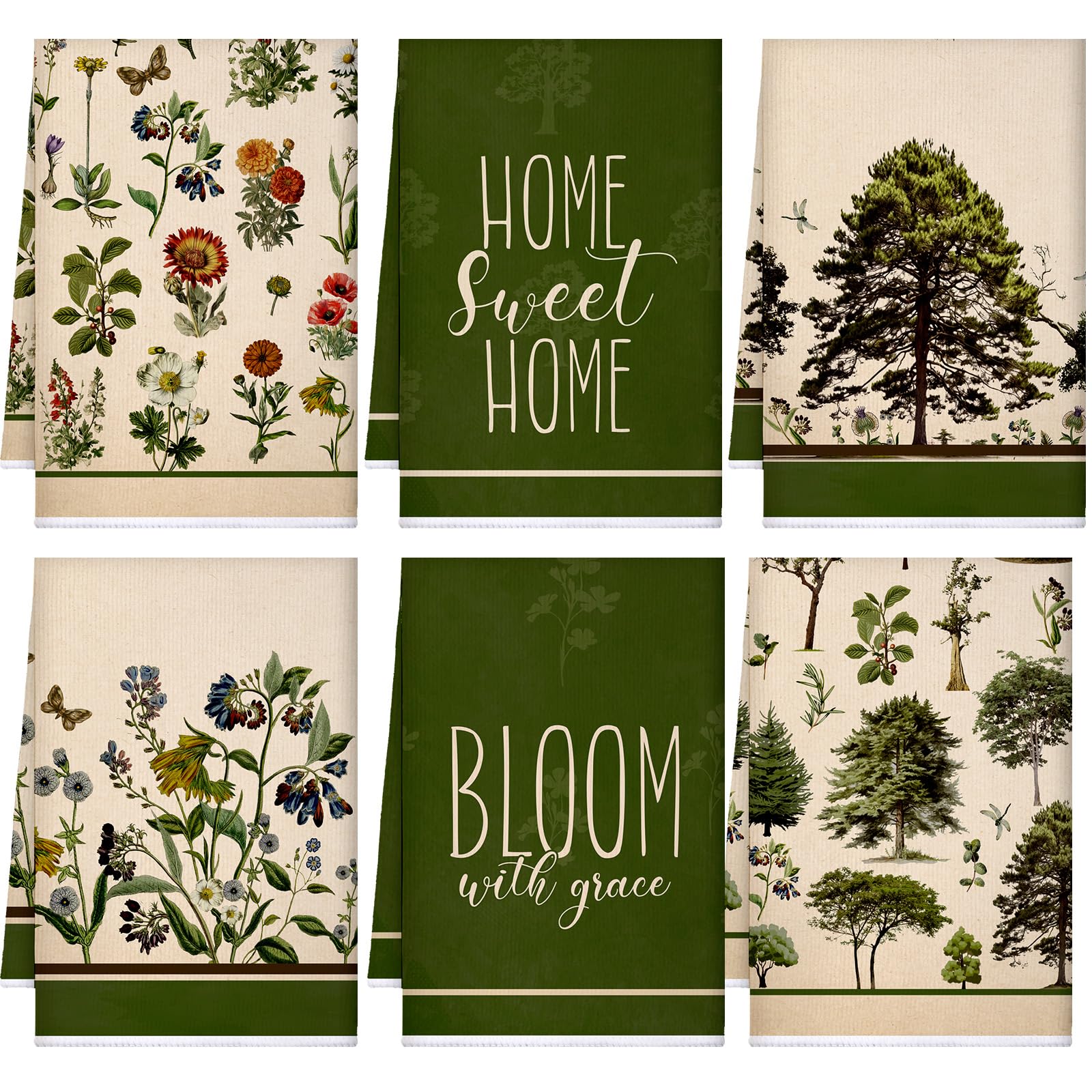 Bencailor 6 Pcs Spring Floral Kitchen Towels Decorative Sets Dish Towels Absorbent Fast Drying Hand Tea Vintage Hanging Reusable Cleaning Dishcloths
