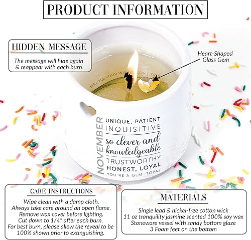 Miniatura 5 de Pavilion Gift Company - Vela de revelación de cera de noviembre de 11 onzas, vela de piedra natal de cera de soja natural, aroma a jazmín, vela de