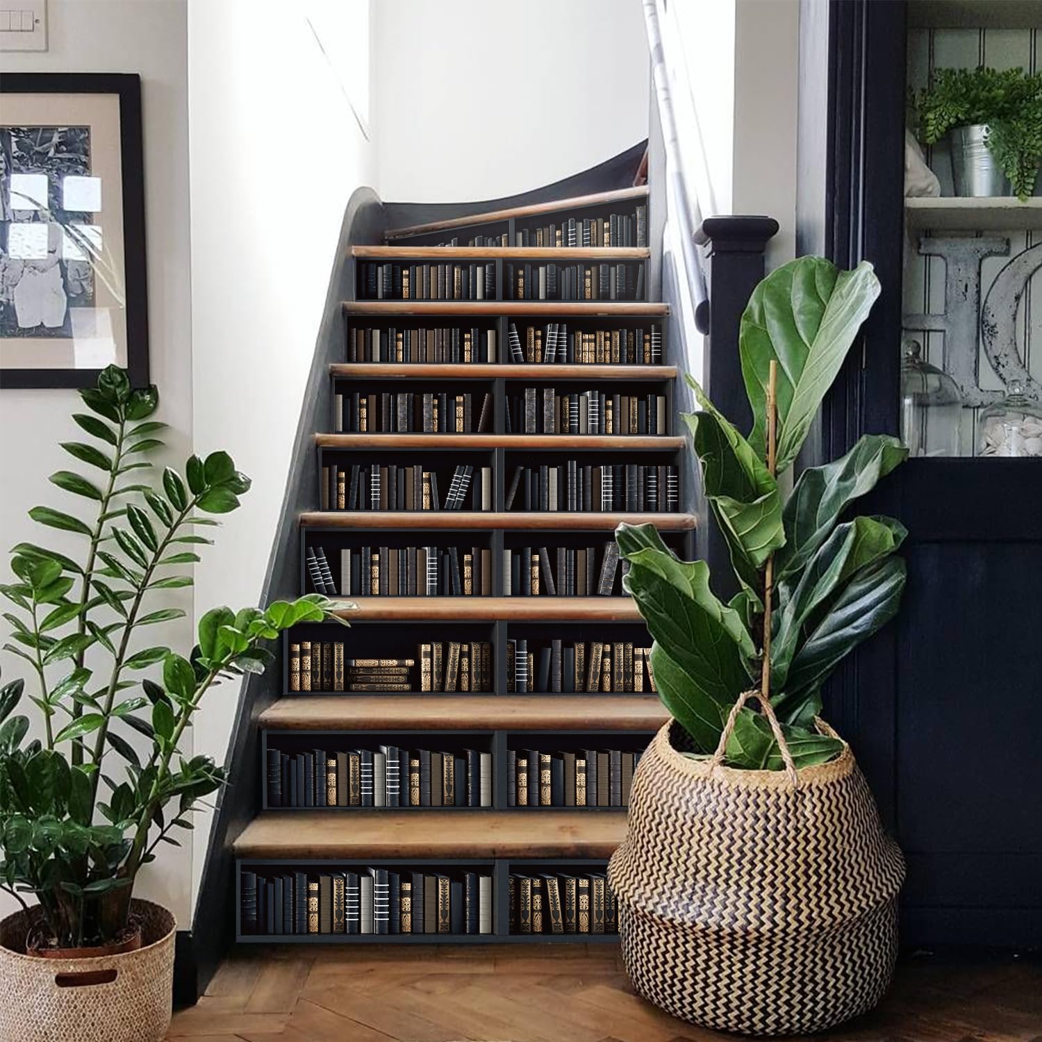 Amazon.com: funlife 14pcs Peel and Stick Vintage Bookshelf Stair Riser ...