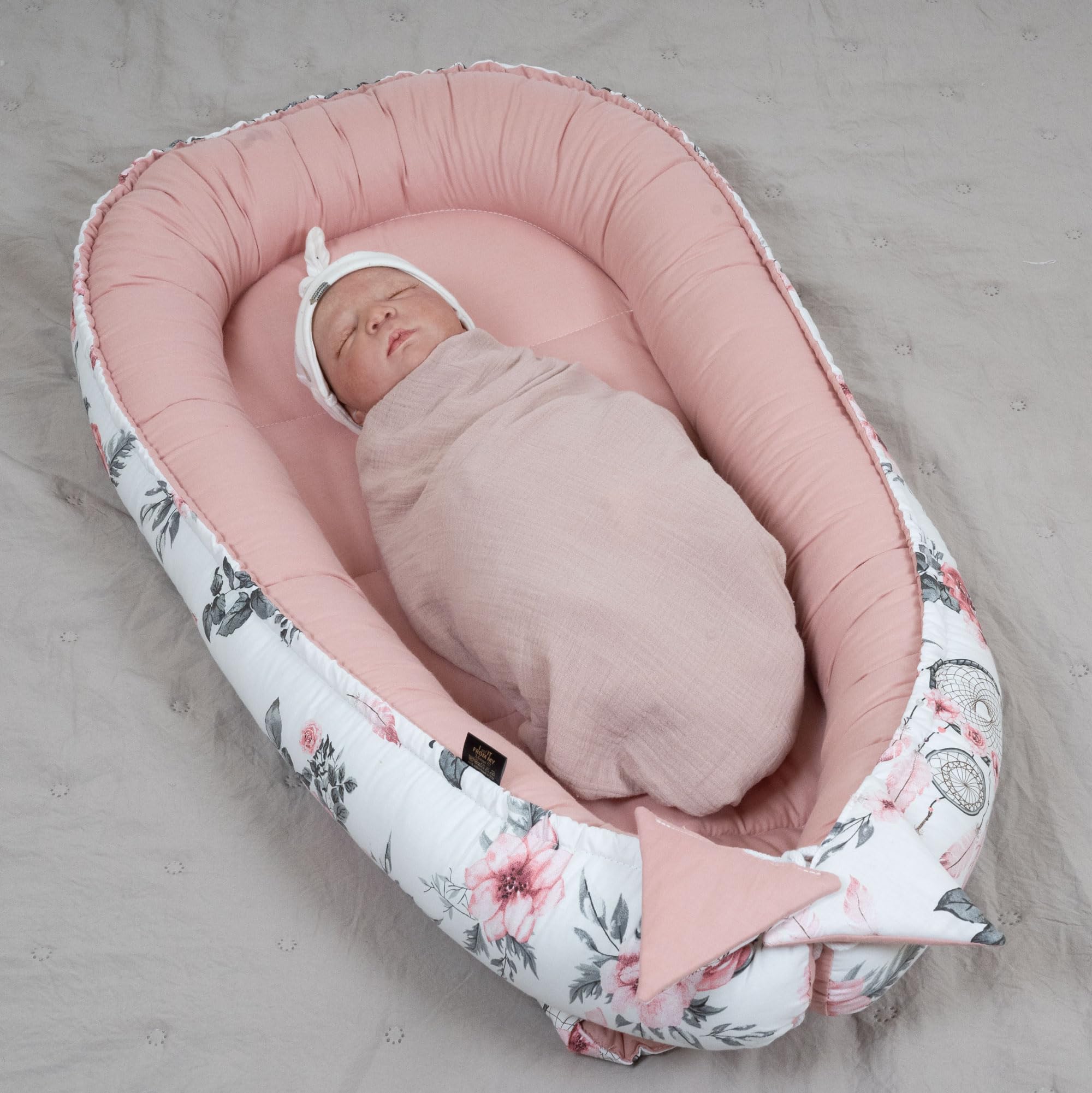 PaLulli Nido de Peluche de 2 Caras, Nido de Bebé, Cuna de Viaje, Cambiador de Cama, Capullo para Cuna de Bebé, 100% Algodón Oeko Tex (Rosa Soñador)