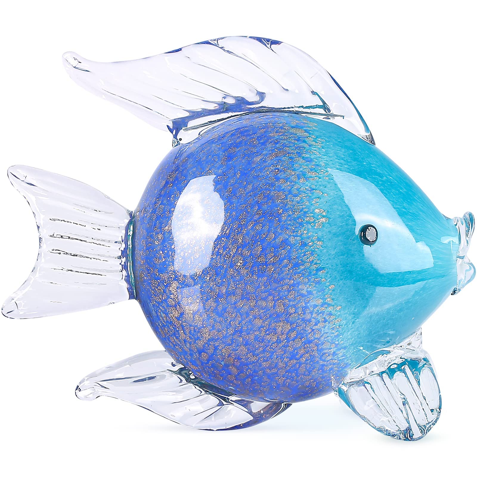 Poisson en Verre Soufflé - Statue Décorative Artisanale - Presse-Papier pour Bureau Moderne ou Maison - Décoration Côtière - Cadeau Intérieur (WA-7)