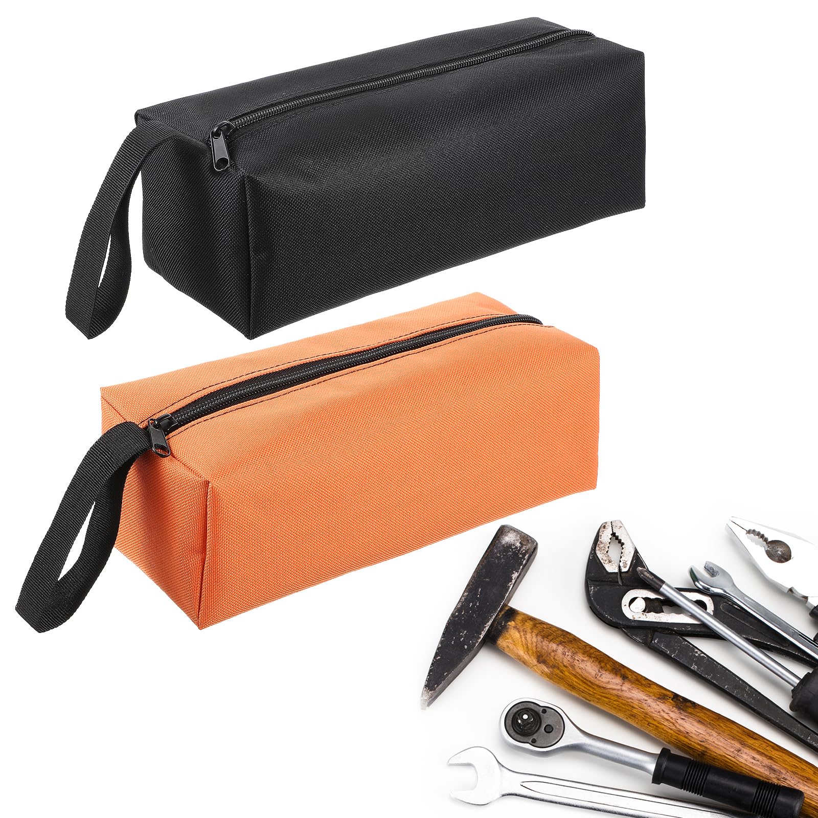 oruola 2pcs Canvas Tool Pouch, Small Tool Bags, Zippered Canvas Pouches, Small Tools Pouch for Men Women, Multipurpose Tools Organizer Storage Bag for Screwdriver,Bolts,Nuts,Nails,Black & Orange