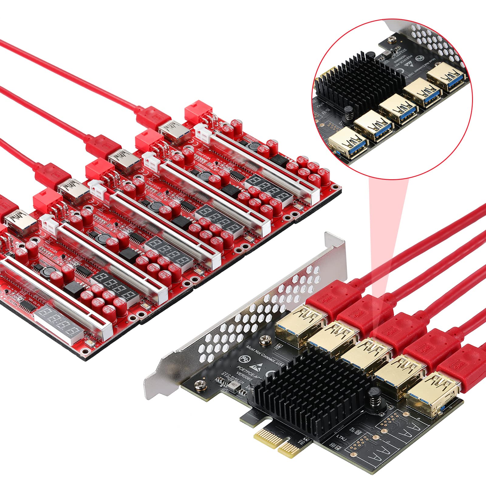 Bitcoin ETH GPU Miner Erweiterung YBBOTT PCIe Splitter 1 Zu 5 - Riser-Karte  Für Bitcoin Mining Rig Mit USB 3.0 PCIe Erweiterung 1 Zu 5