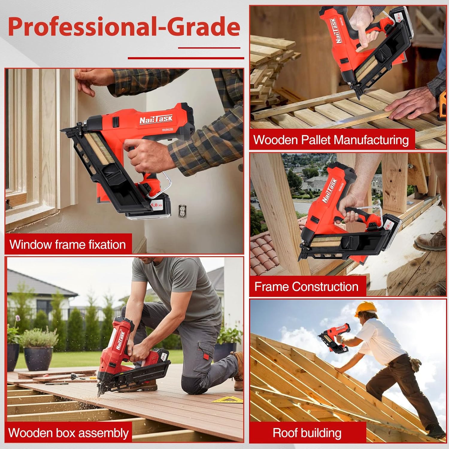 34° Electric Cordless Framing Nail Gun Dual Mode 3 1/2 Inch Pin Nailer Cordless Metal Roofing Set for Construction Furniture Wood Depth Adjust Brushless Motor Power Tools (Without Battery)